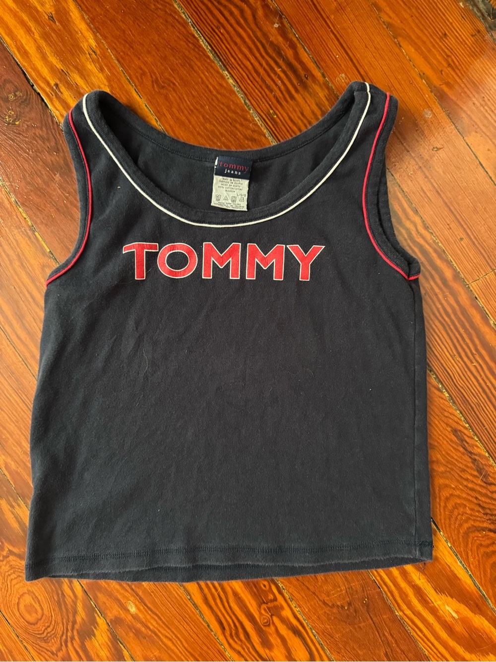 Tommy Hilfiger Navy Tank Top with Red Logo and White Trim